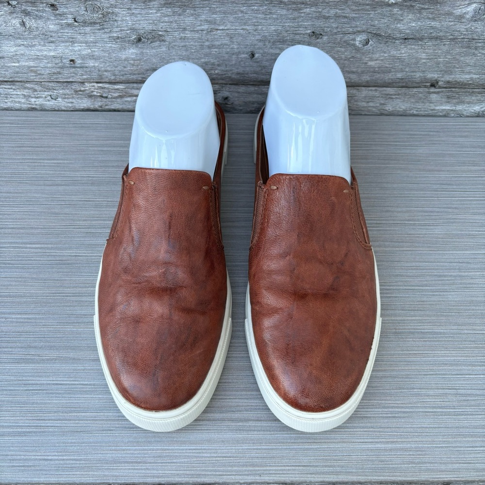 Frye Brown Leather Slip-On Mules with White Soles